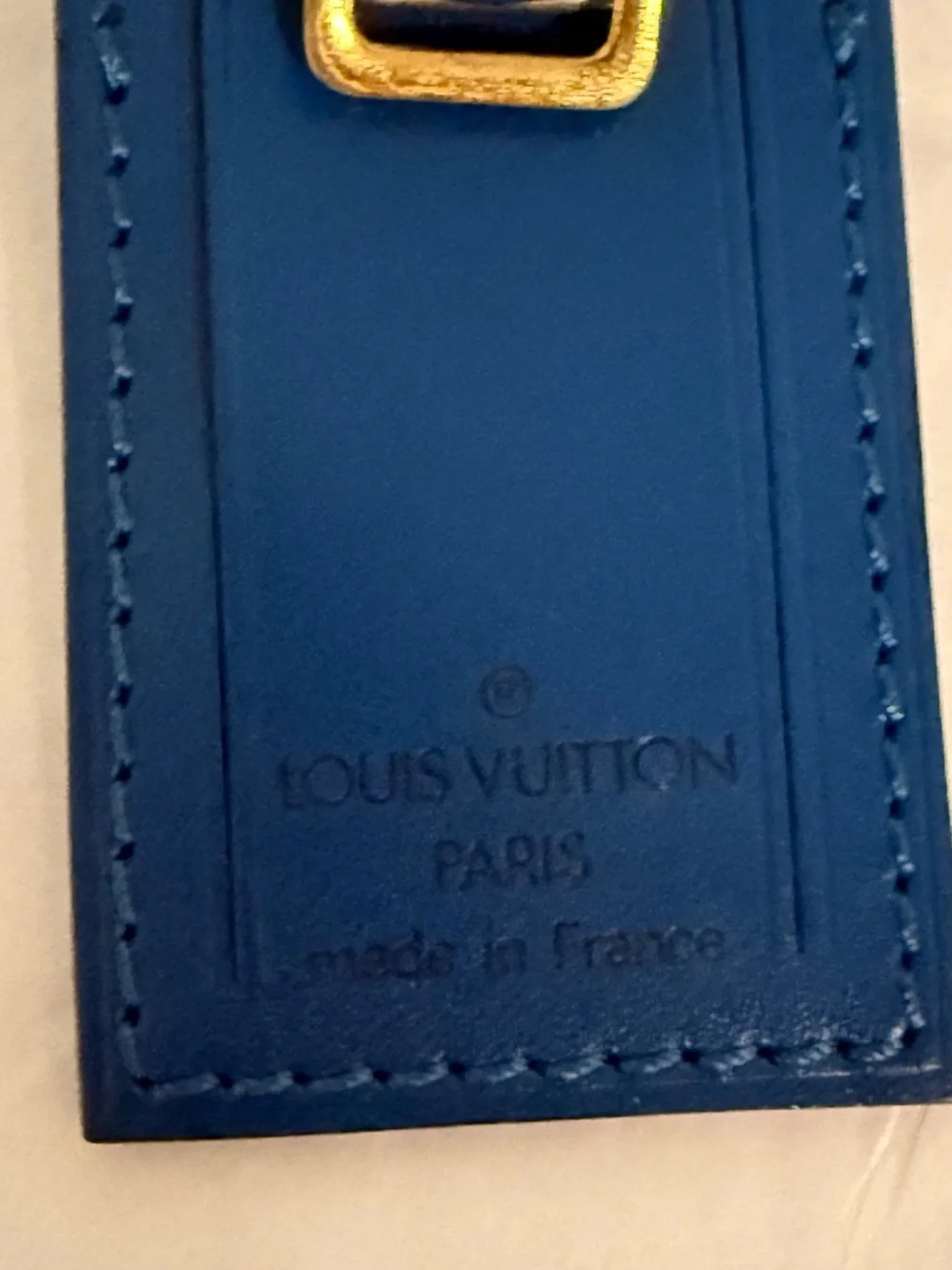 Louis Vuitton Blue Leather Mini Luggage Tag with Gold Tone Buckle! 💙
